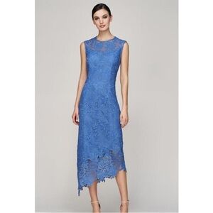 New with tags Kay Unger Blue Floral Lace Midi Dress